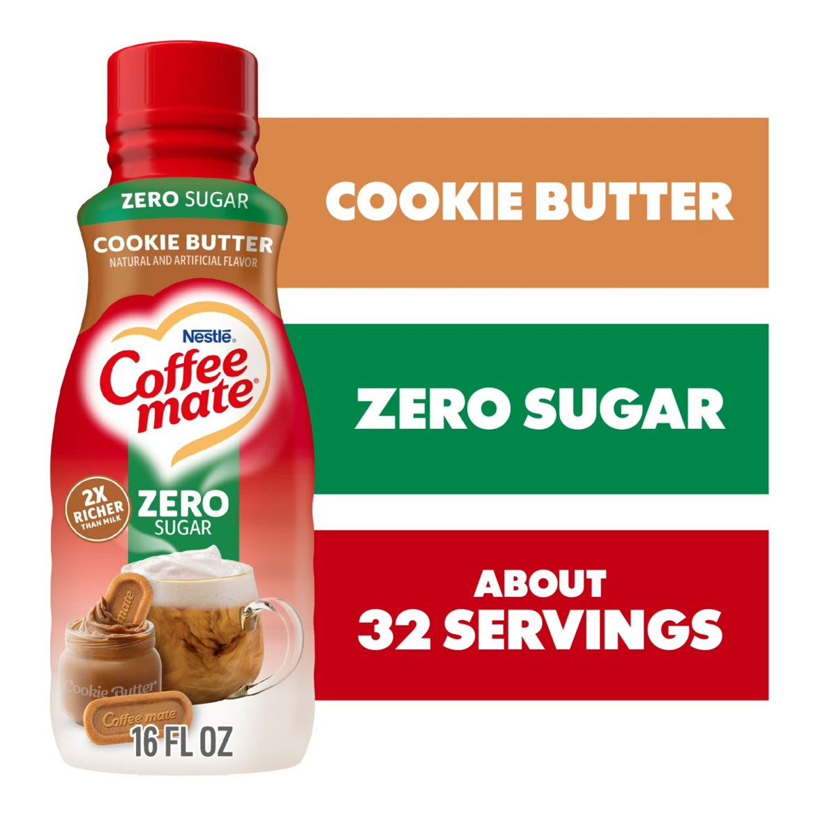Nestlé Coffee Mate Liquid Coffee Creamer with Butter and Cookie, Sugar-Free, 16 fl oz