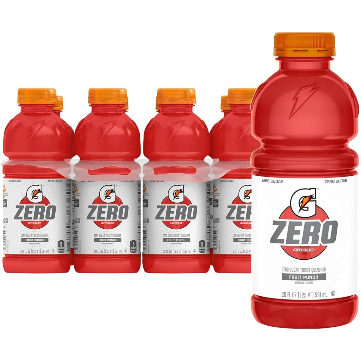 Gatorade Zero Sugar Thirst Quencher Fruit Punch Sports Drinks, 20 fl oz, 8 Count Bottles