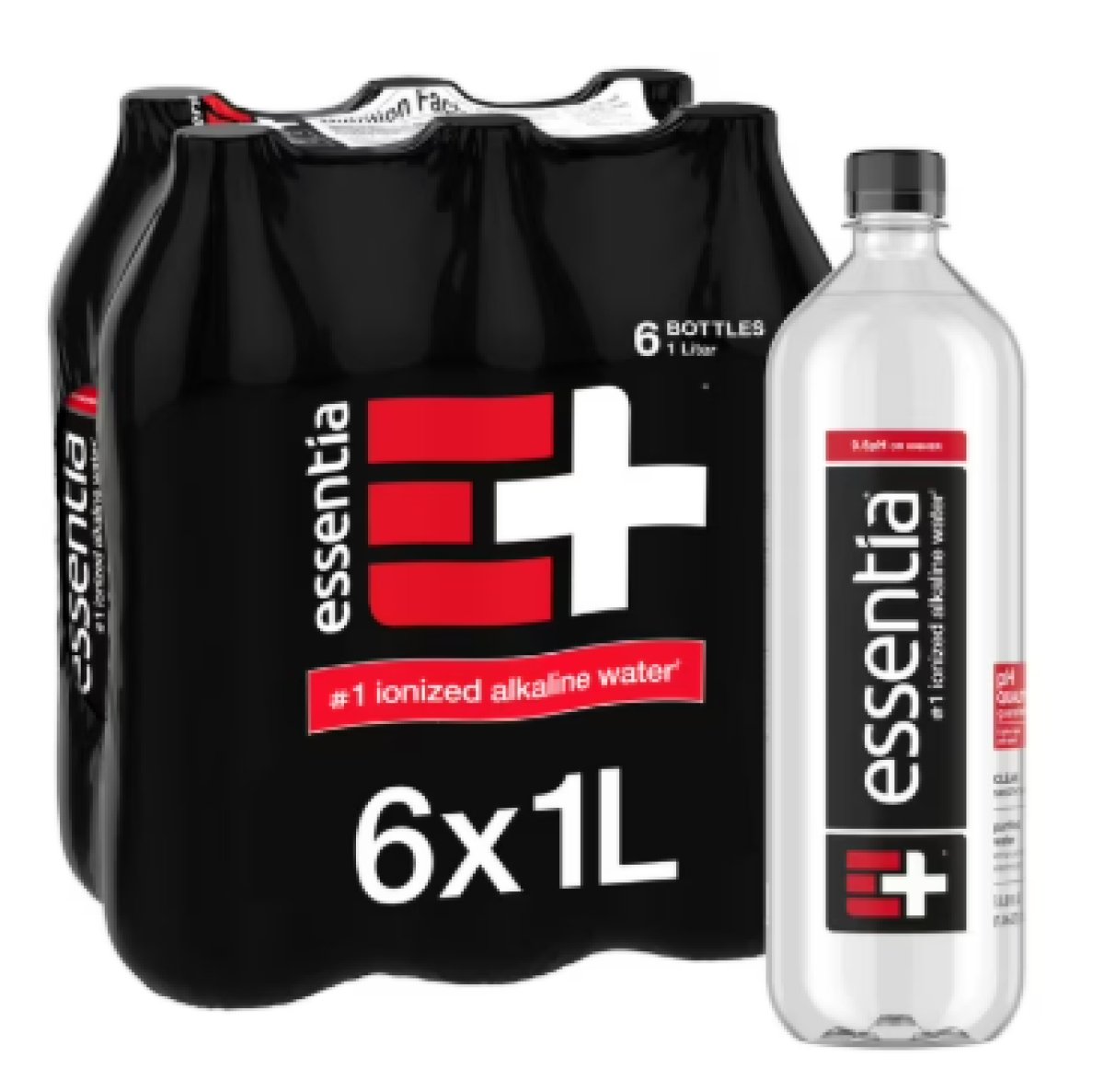 Essentia Bottled Water 1 Liter, Ionized Alkaline Water, Pack of 6