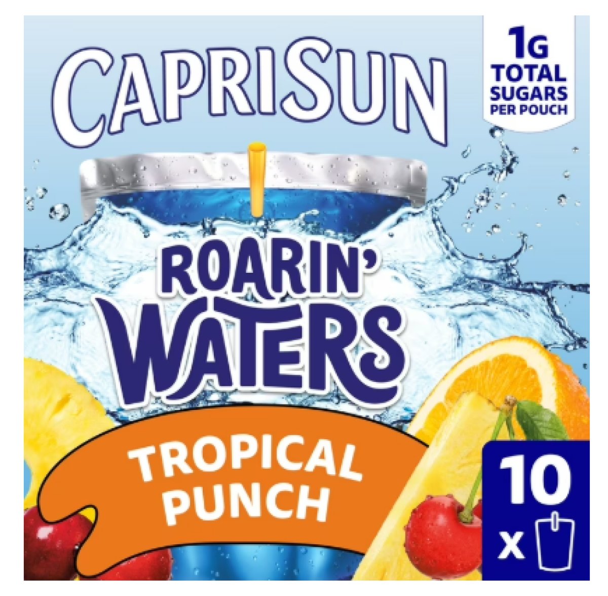 Capri Sun Roarin' Waters Tropical Flavored Water Drink with Other Natural Flavors, 10-Count Box, 6 fl oz Drink Pouches