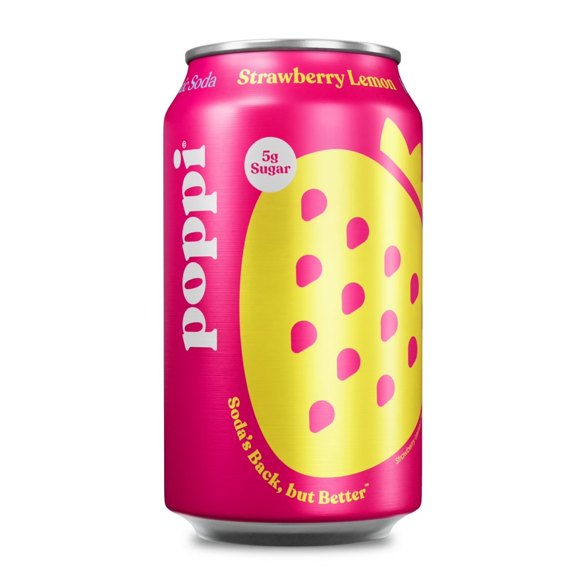 poppi Strawberry Lemon Prebiotic Soda Cold, 12 fl oz Can, Single Can