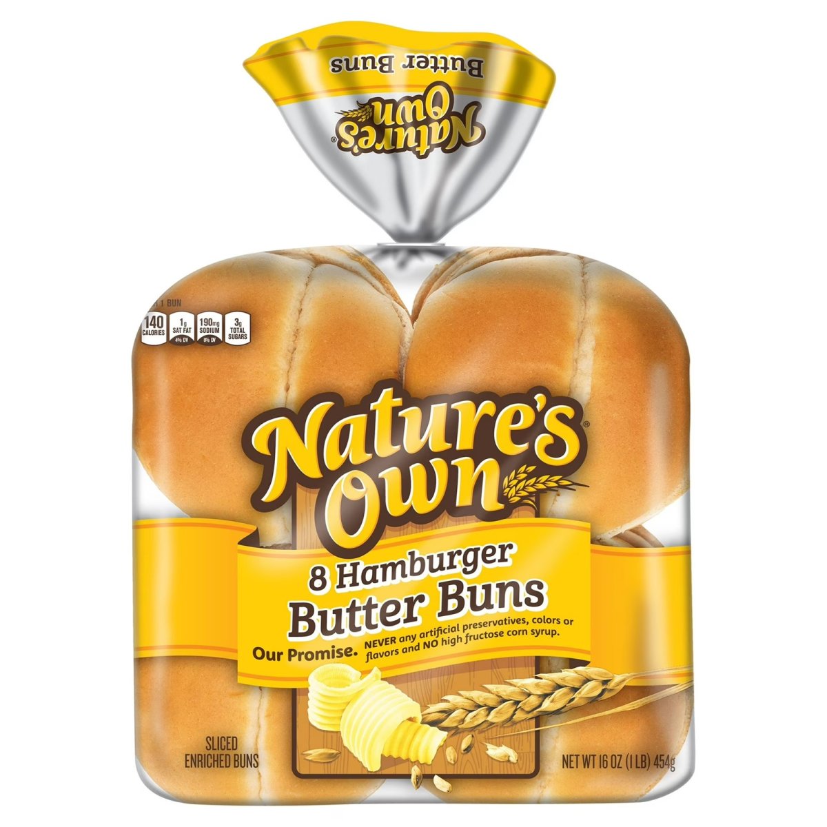 Nature's Own White Hamburger Butter Buns, 16 oz, 8 Ct, Shelf-Stable