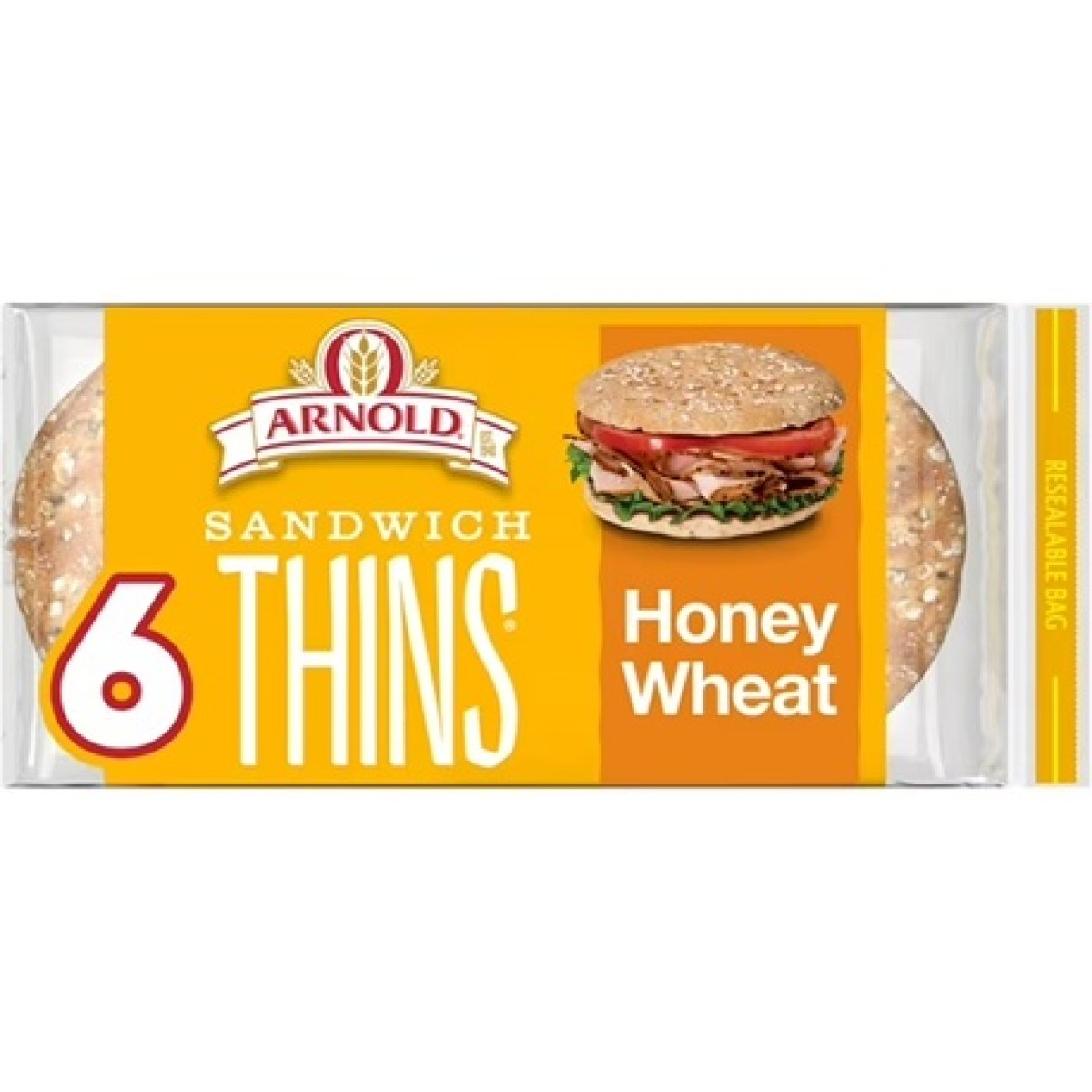 Arnold Sandwich Thins Honey Wheat Rolls, 6 count, Pre-sliced Sandwich Thins, 12 oz Tray
