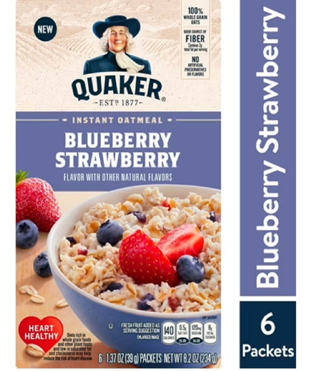 Quaker Instant Oatmeal, Blueberry and Strawberry, 1.37 oz Box, 6 Packs