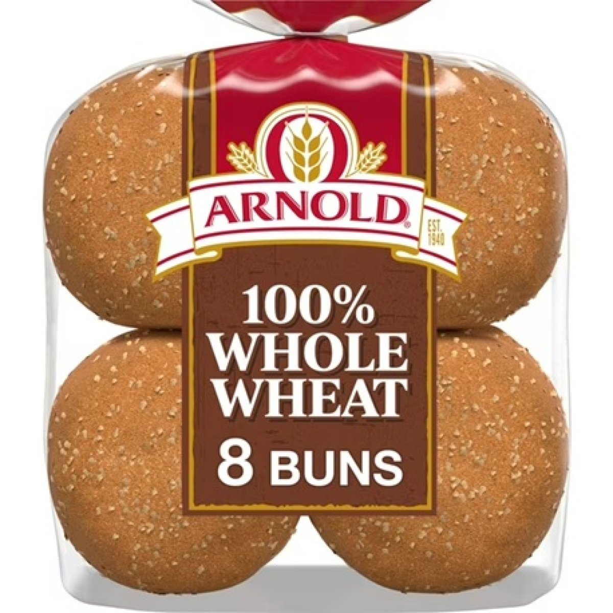 Arnold Whole Wheat Buns, 8 count, Hamburger Buns, 16 oz Bag