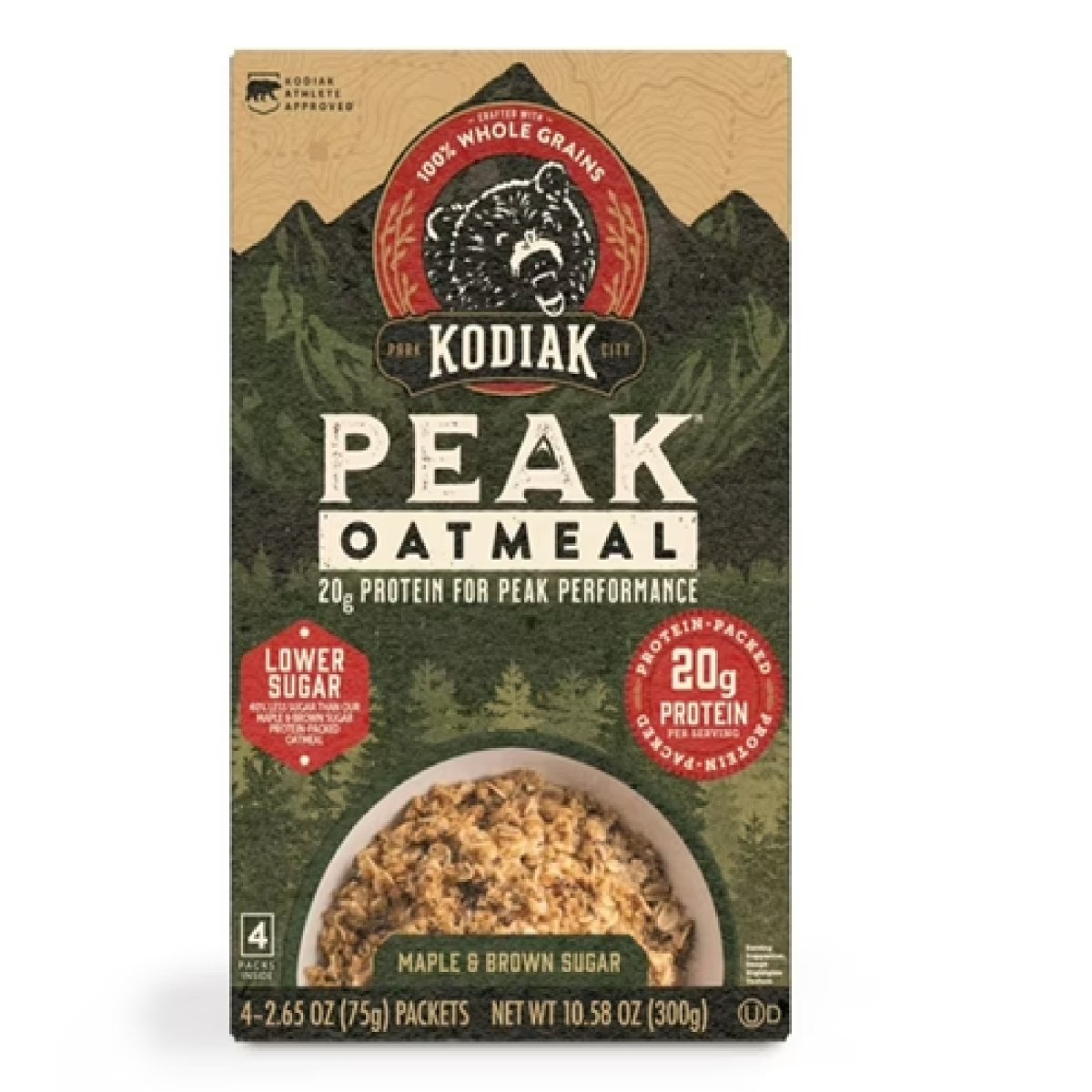 Kodiak Peak Instant Oatmeal Packets with Brown Sugar and Maple, Packed with Protein, 2.65 oz (4 Pack)
