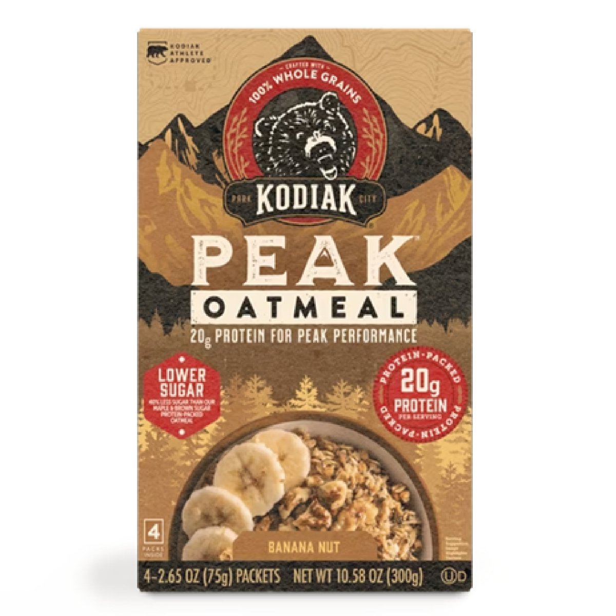 Kodiak Peak Protein-Packed Banana and Walnut Instant Oatmeal Pouches 2.65 oz (4 Pack)