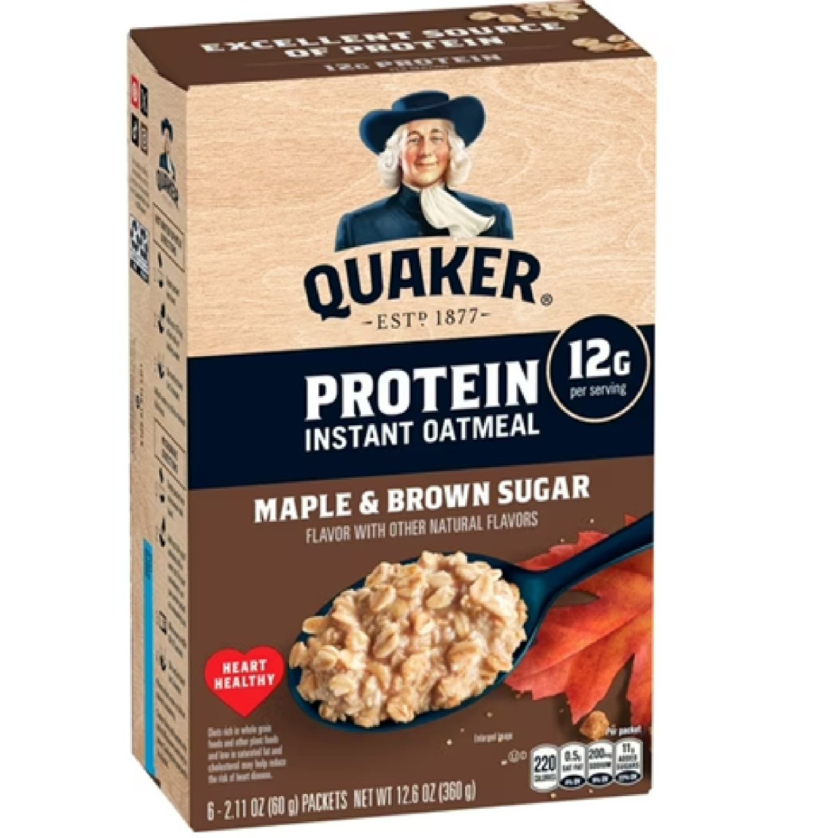 Quaker, Instant Protein Oatmeal, Maple and Brown Sugar, 2.11 oz, 6 Packs