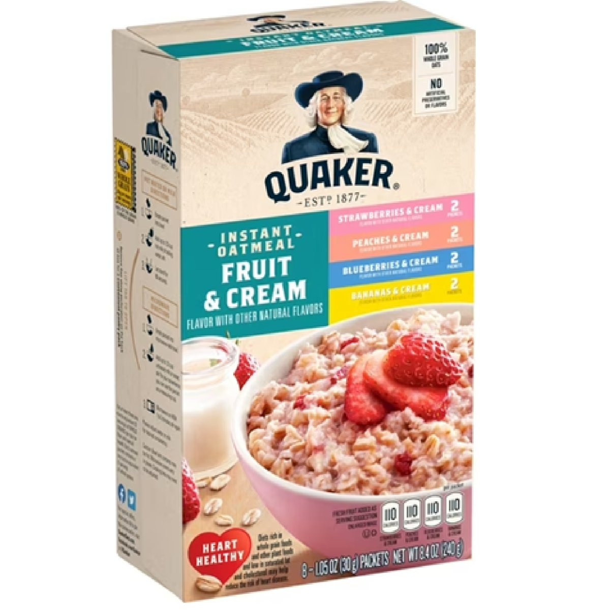 Quaker Instant Oatmeal, Fruit and Cream Variety Pack, 20 Packs