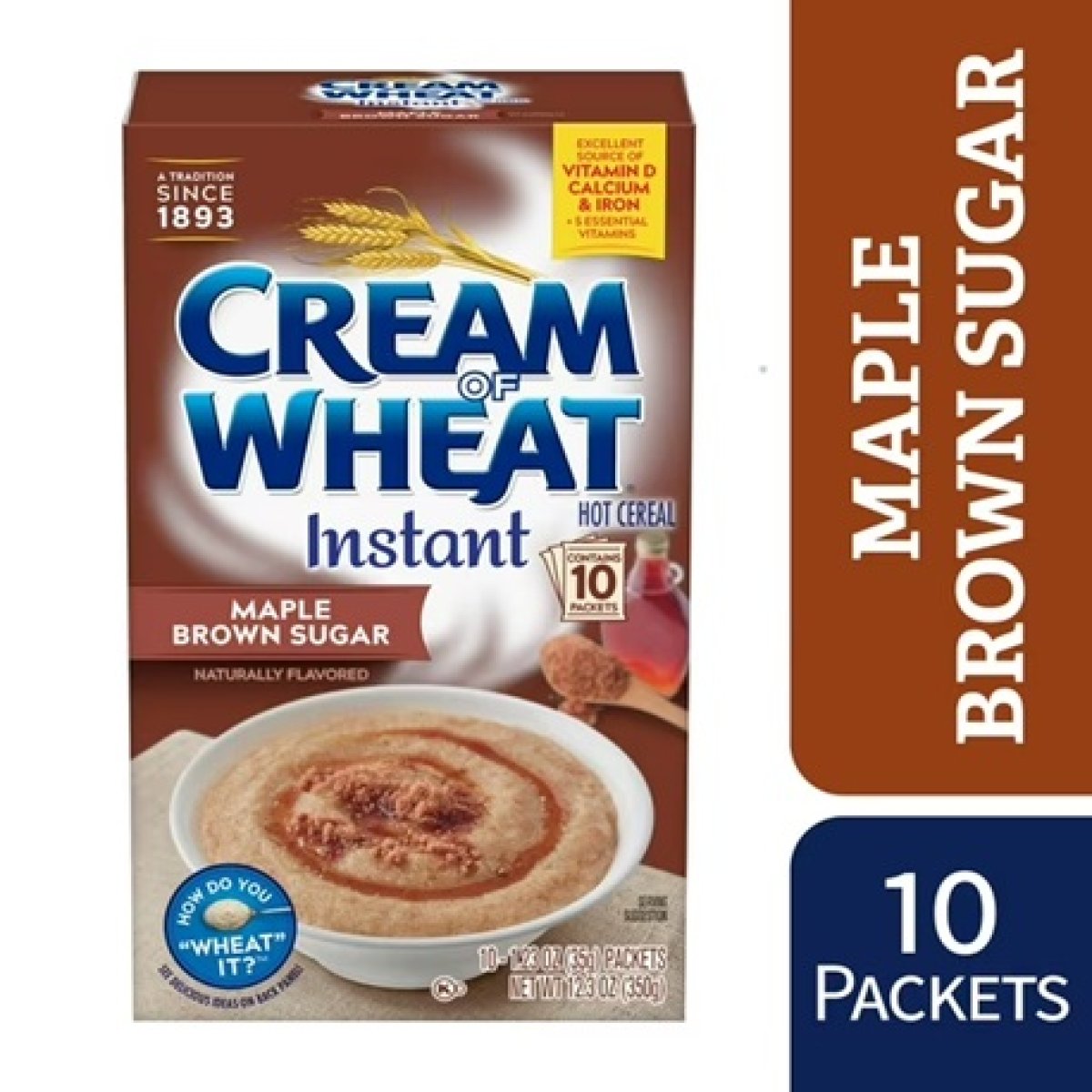Cream of Wheat Instant Hot Cereal, Maple Brown Sugar, Kosher, Shelf-Stable, 10 Count