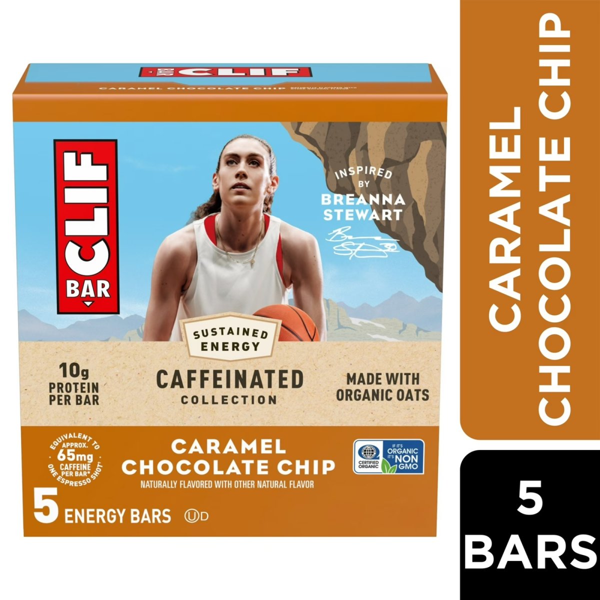 CLIF BAR Caffeinated Energy Protein Bars, Caramel Chocolate Chip, 5 Pack