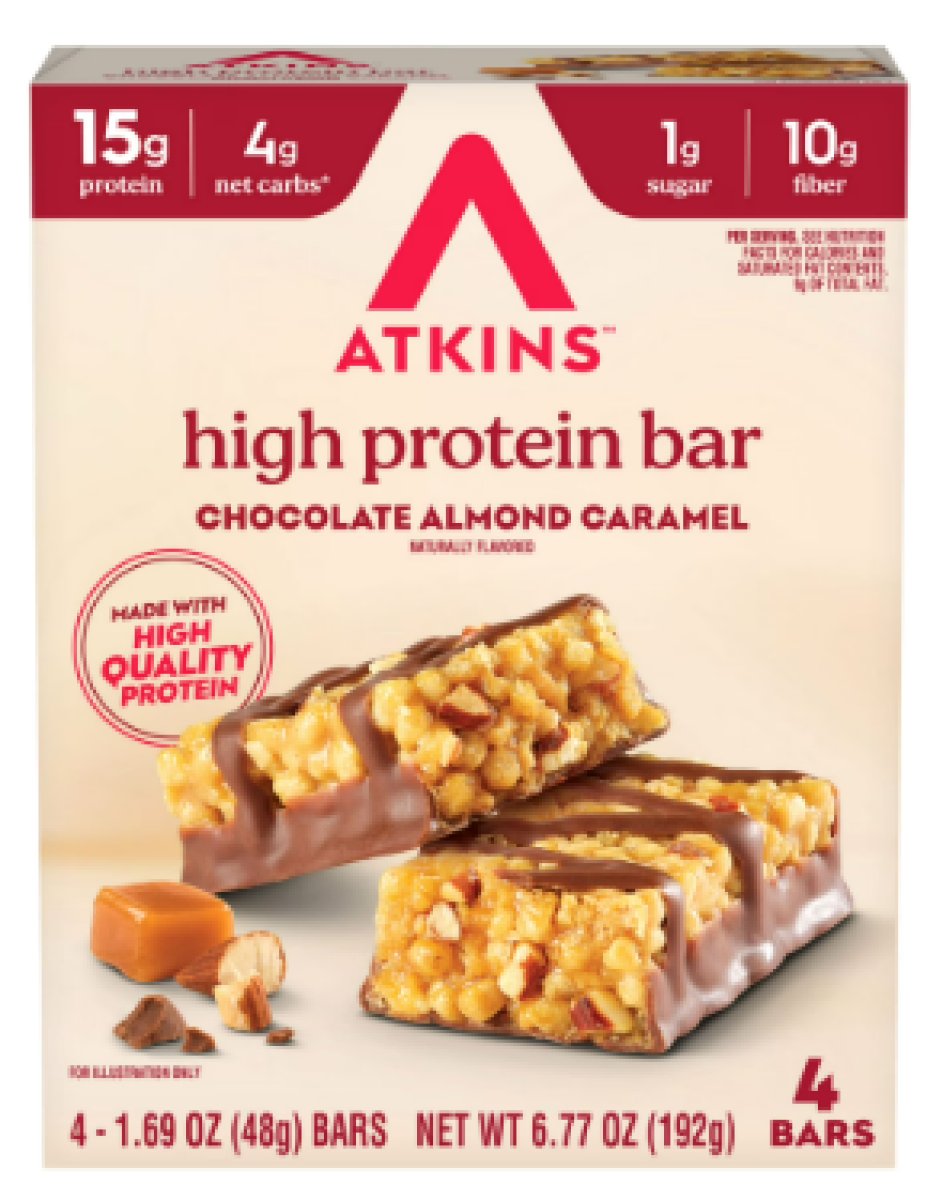 Atkins High Protein Bars, Chocolate Almond Caramel Flavor, 15 G of Protein, 4 Units