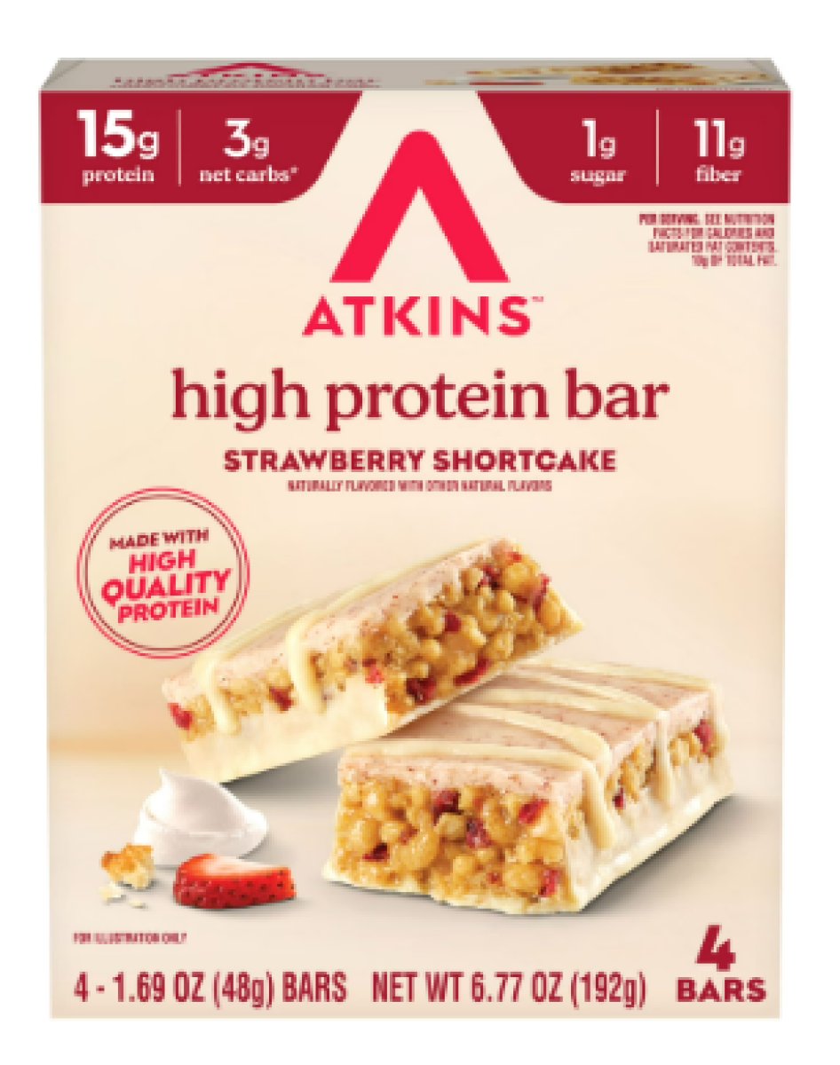 Atkins High Protein Bars, Strawberry Shortcake Flavor, 15g of Protein, 4 Units