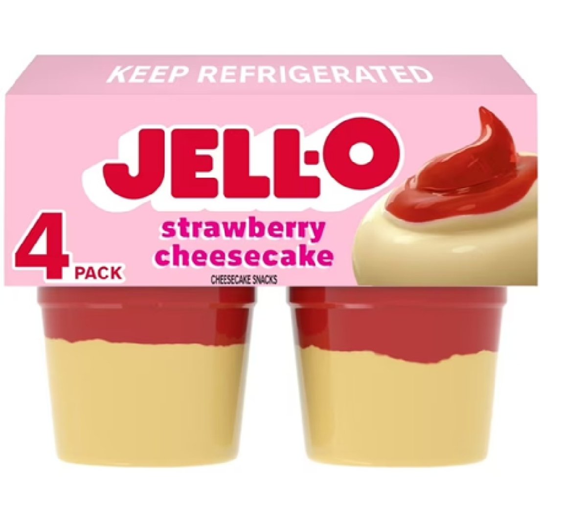 Jell-O Snack Original Strawberry Cheesecake Pudding Cups, 4 Count