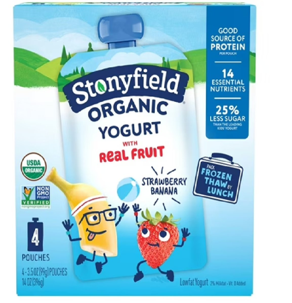 Stonyfield Organic Banana and Strawberry Low Fat Yogurt Pouches for Kids, 4 Pack
