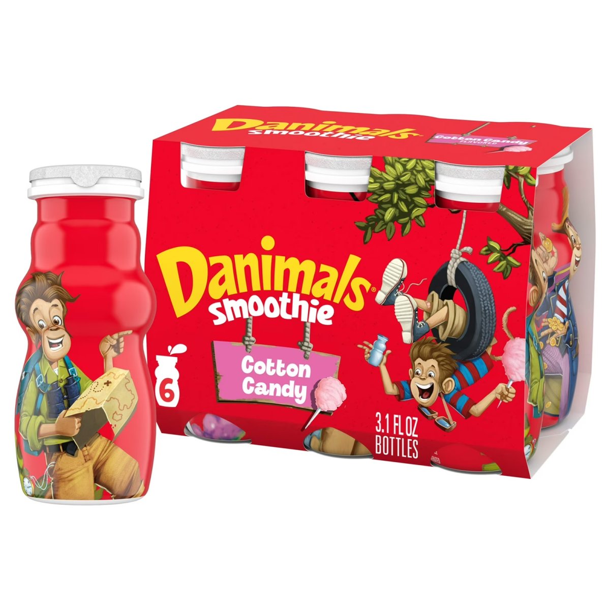 Danimals Smoothie Cotton Candy Dairy Drink Smoothie Bottles Multi-Pack, 3.1 oz, 6 Count