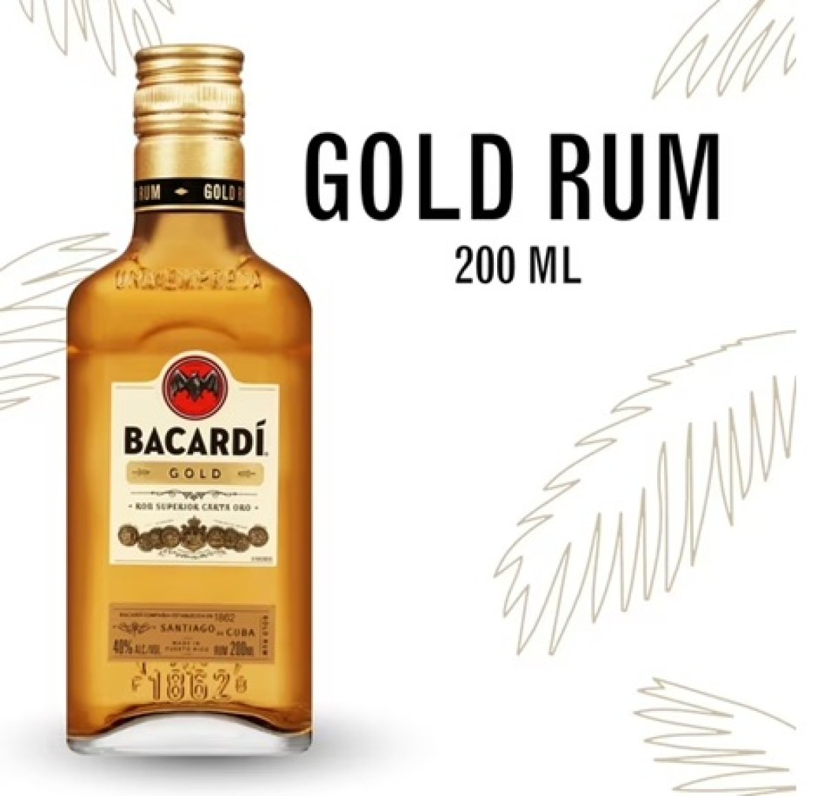 BACARDI Gold Rum, Gluten-free, 200 mL bottle, ABV 40%
