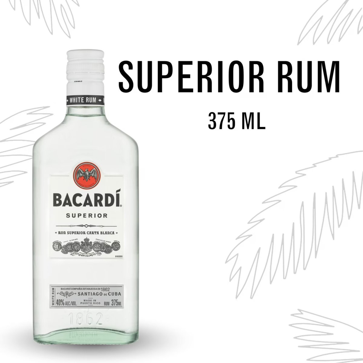 BACARDI Superior White Rum Gluten Free, 375 mL Bottle, ABV 40%