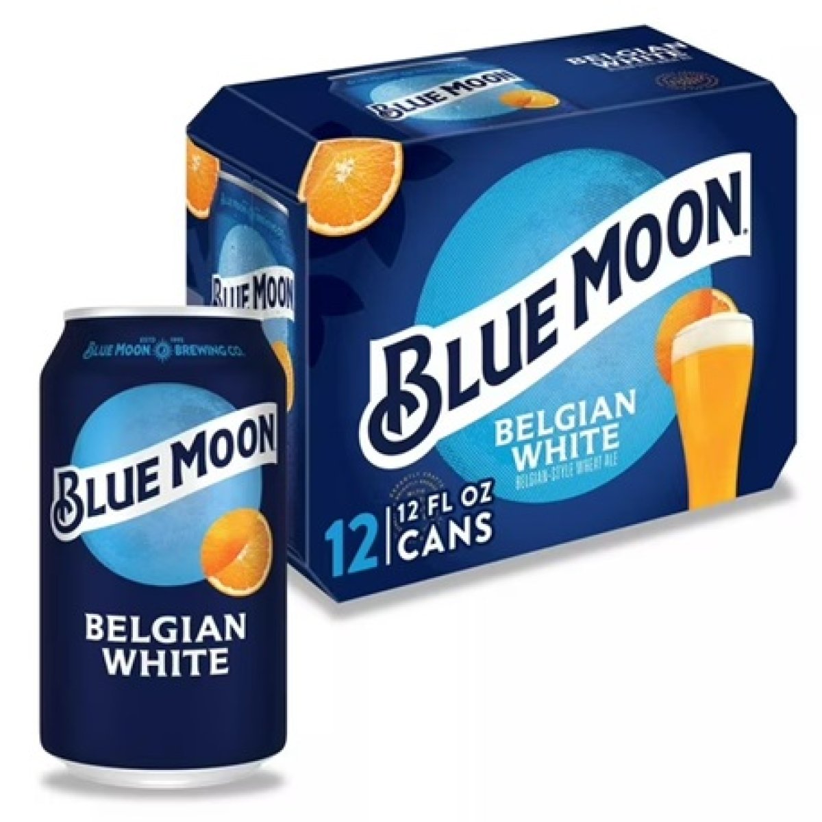 Blue Moon Belgian White Craft Beer 12 Pack, 12 fl oz Aluminum Cans, 5.4% ABV