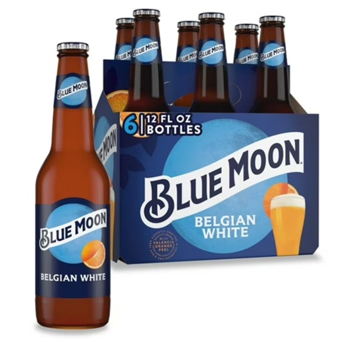 Blue Moon Belgian White Craft Beer 6 Pack, 12 fl oz Glass Bottles, 5.4% ABV