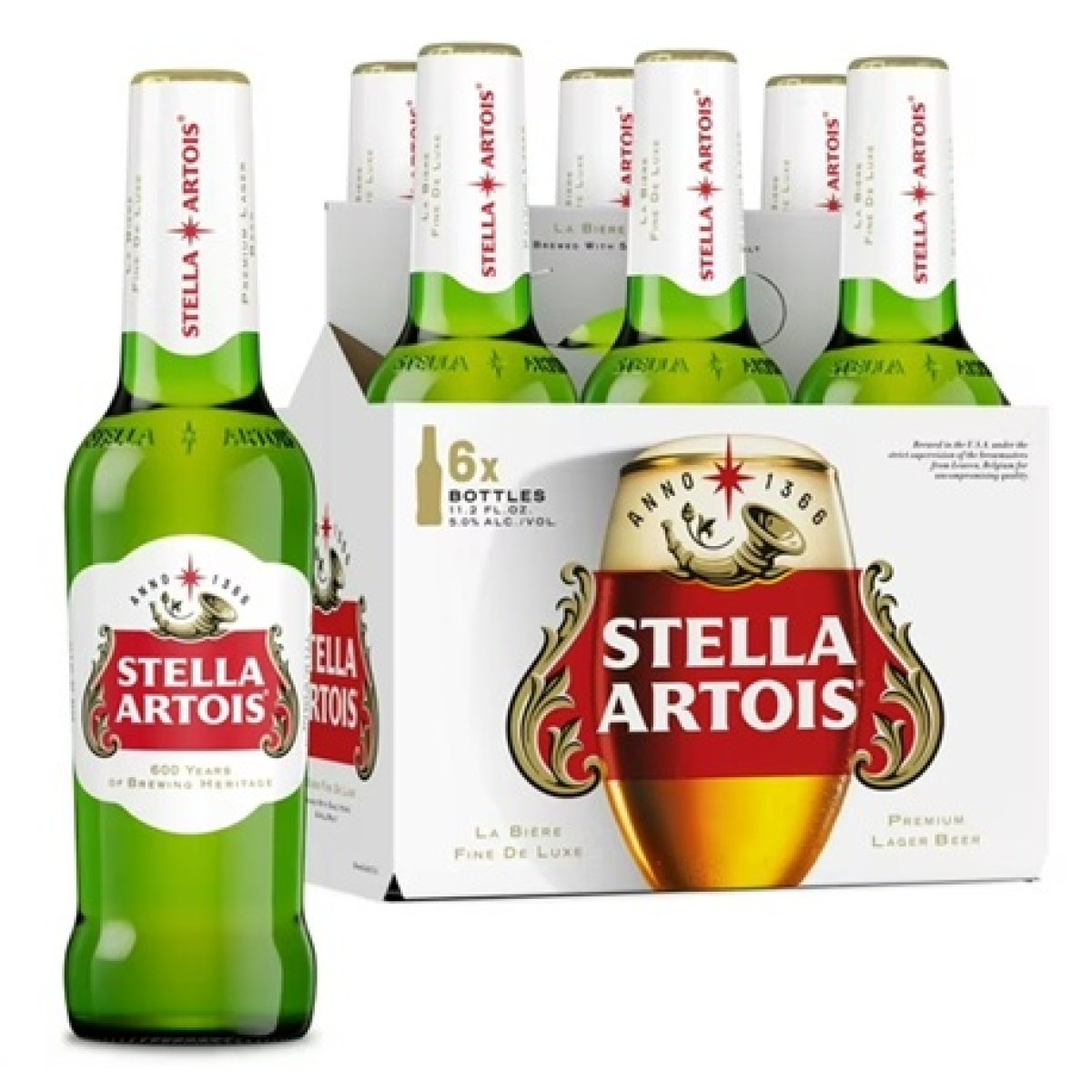 Stella Artois Premium Beer 6 Pack of 11.2 fl oz Glass Bottles 5% ABV