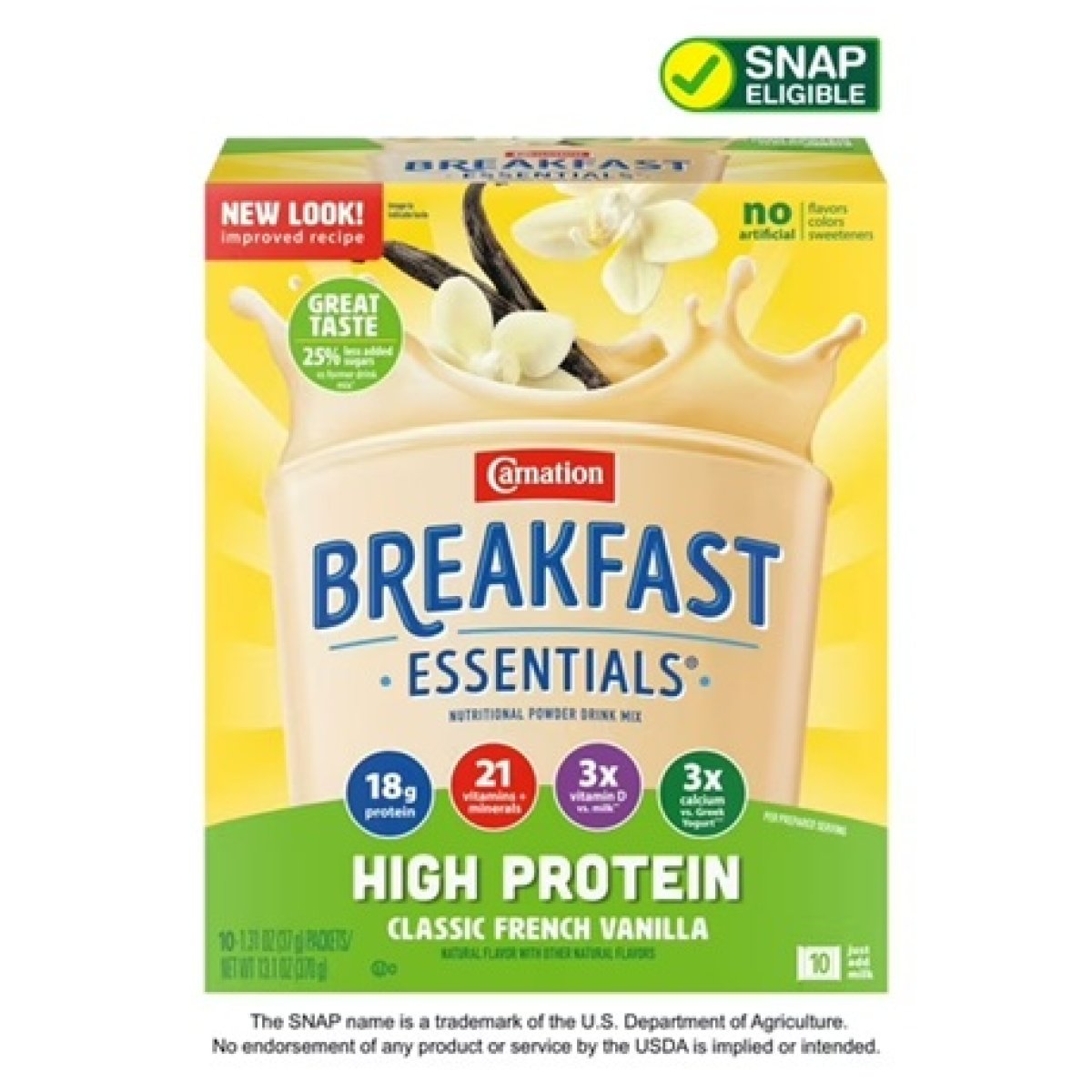 Carnation Breakfast Essentials Powder High Protein Nutritional Shake Drink Mix Packets, Classic French Vanilla, 10 Count