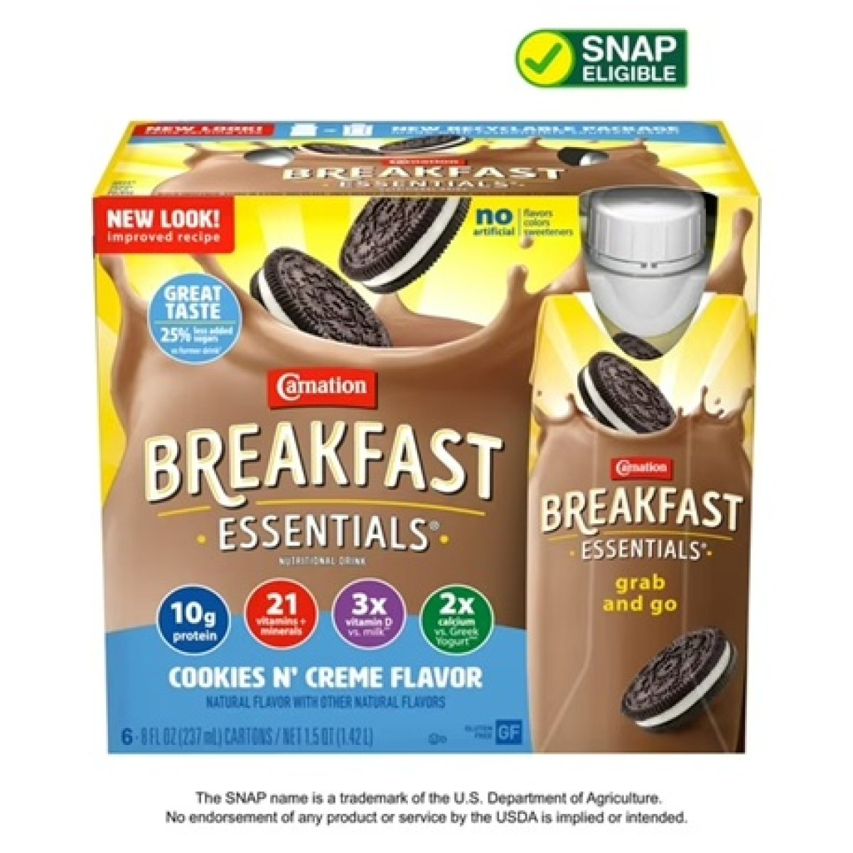 Carnation Breakfast Essentials Nutritional Drink Cookies and Cream, 10g of Protein, 6 Boxes of 8 fl oz