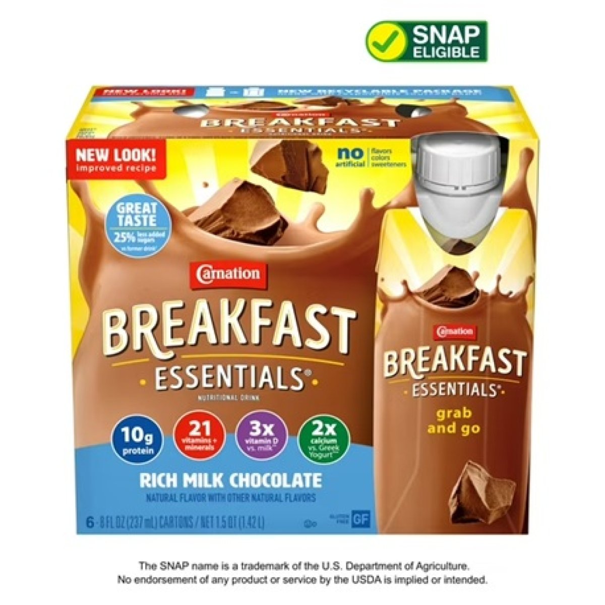 Carnation Breakfast Essentials Protein-Packed Nutritional Shakes, Rich Milk Chocolate, 8 fl oz, 6 Pack