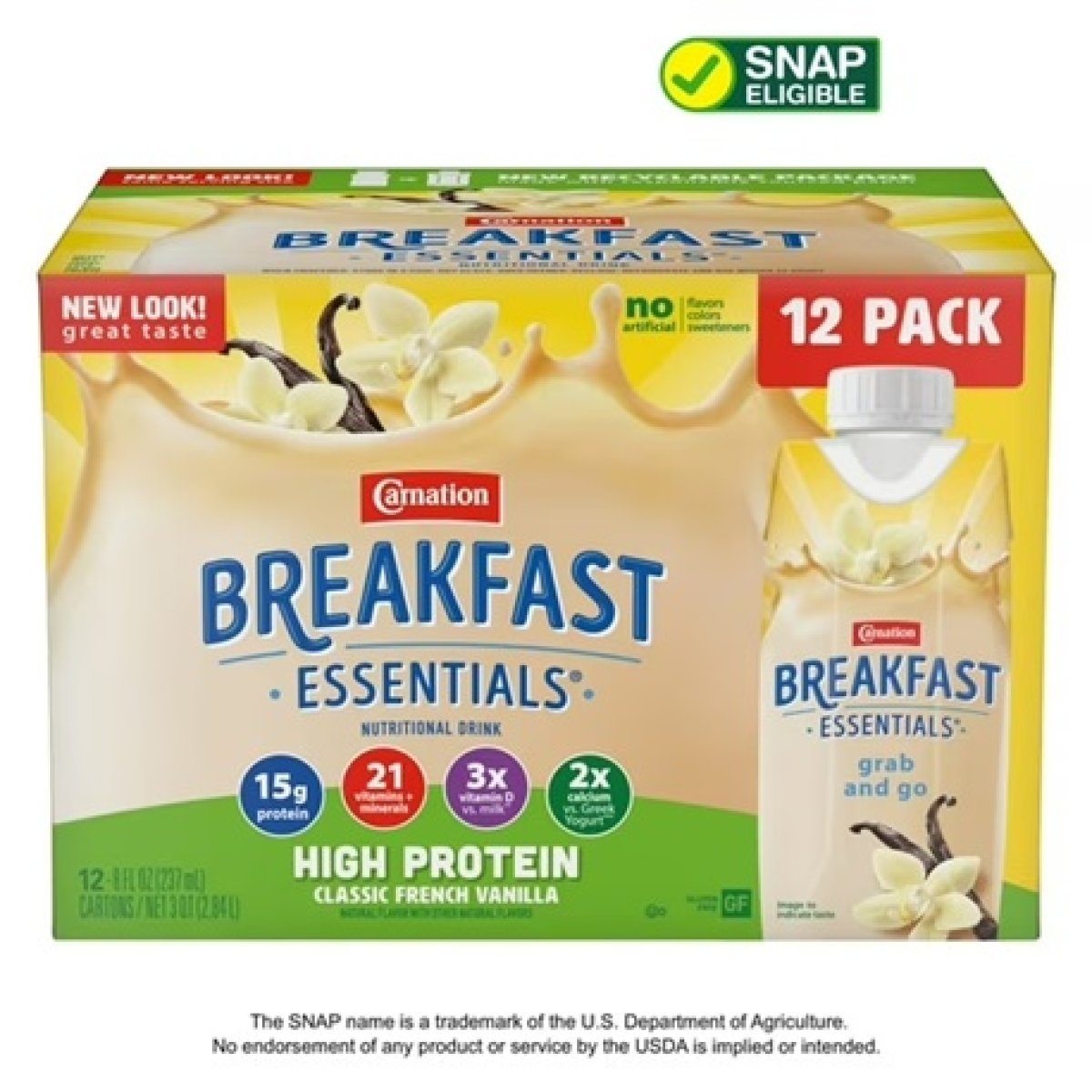 Carnation Breakfast Essentials High Protein Nutritional Shakes, Classic French Vanilla, 8 fl oz, 12 Pack