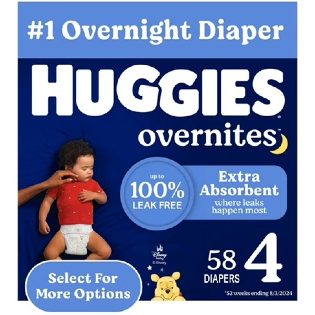 Huggies Overnites Nighttime Diapers for Babies Size 4 (22-37 lbs), 58 Selected Units (See More)