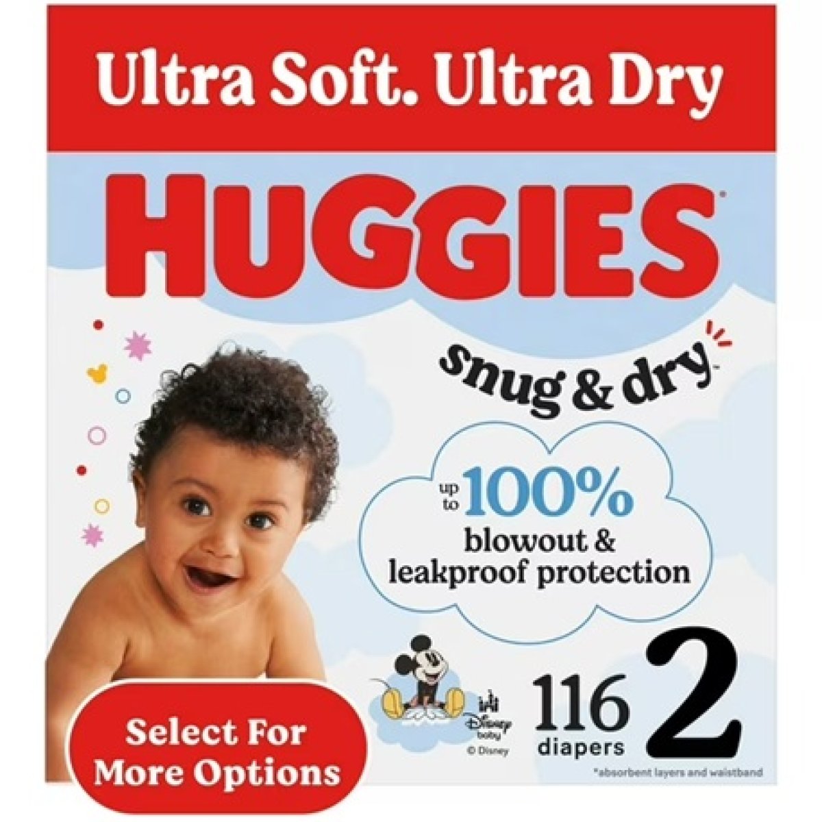 Huggies Snug & Dry Baby Diapers Size 2 (12-18 lbs), 116 Count (Select for More)