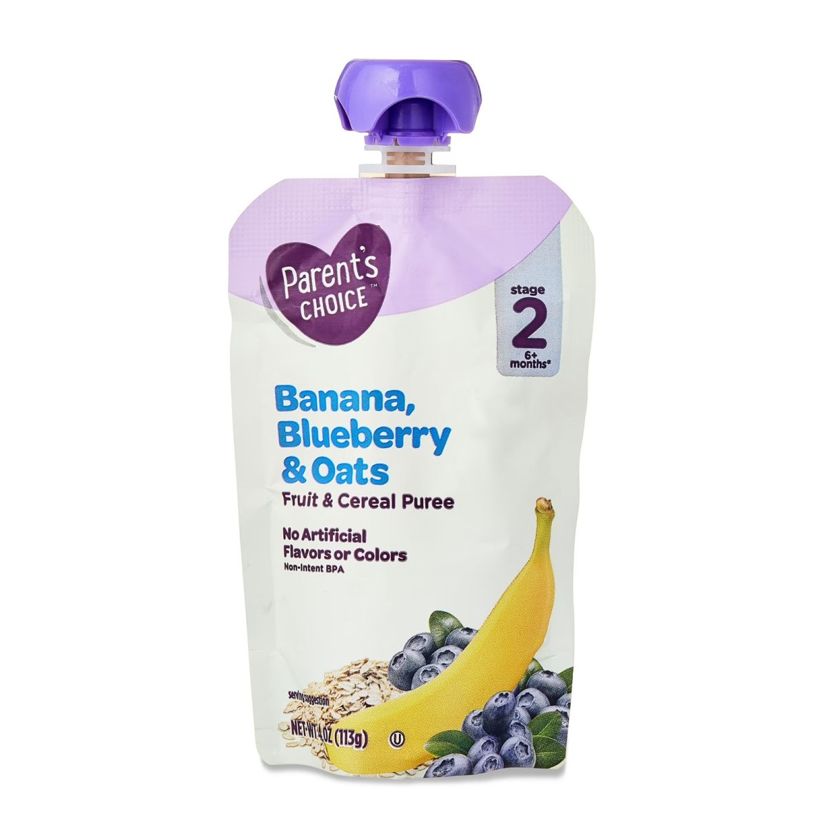 Parent's Choice Stage 2, Banana Blueberry Oats, 4 oz Pouch