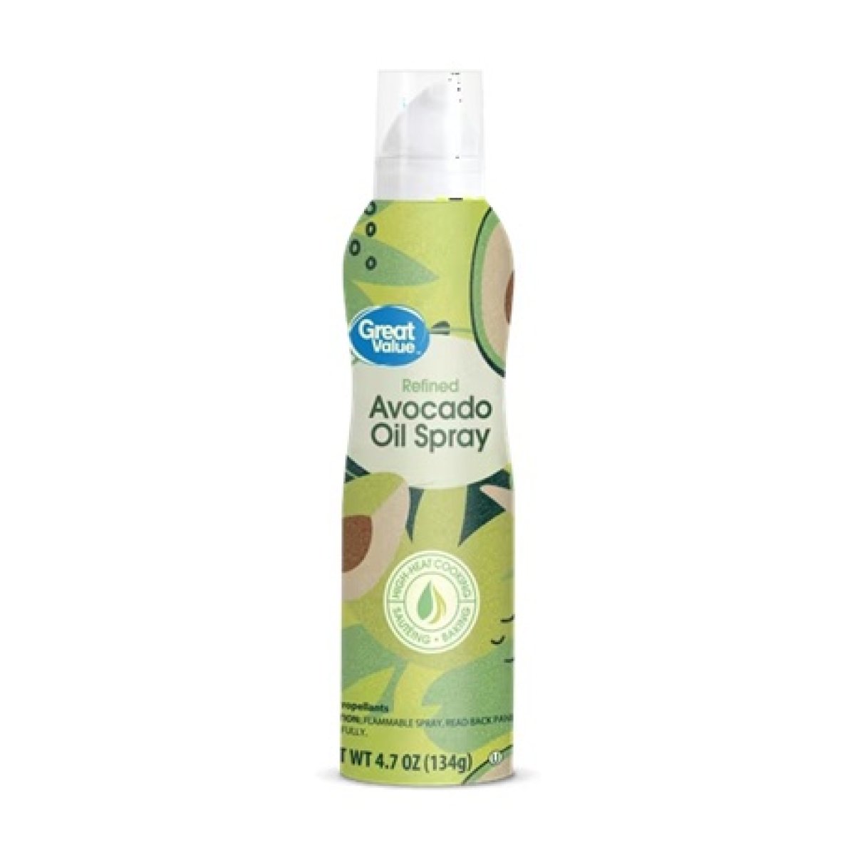 Great Value 100% Pure Avocado Oil Cooking Spray, 4.7 oz, Metal Bottle, Shelf Stable/ Ambient