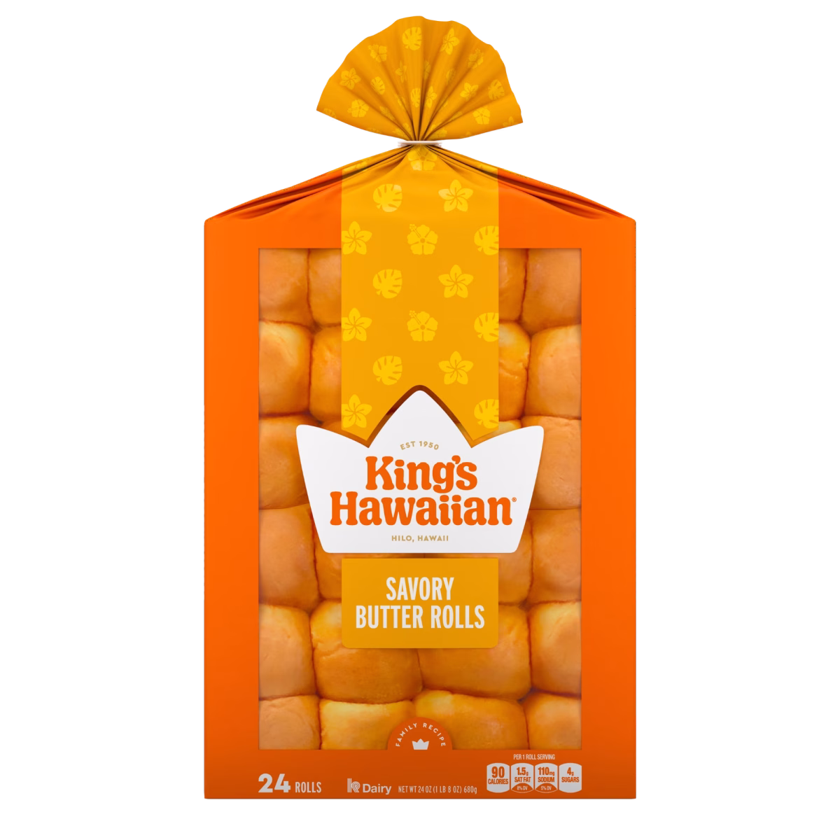 King's Hawaiian Savory Butter Dinner Rolls 24 Count, 24 oz, Shelf-Stable