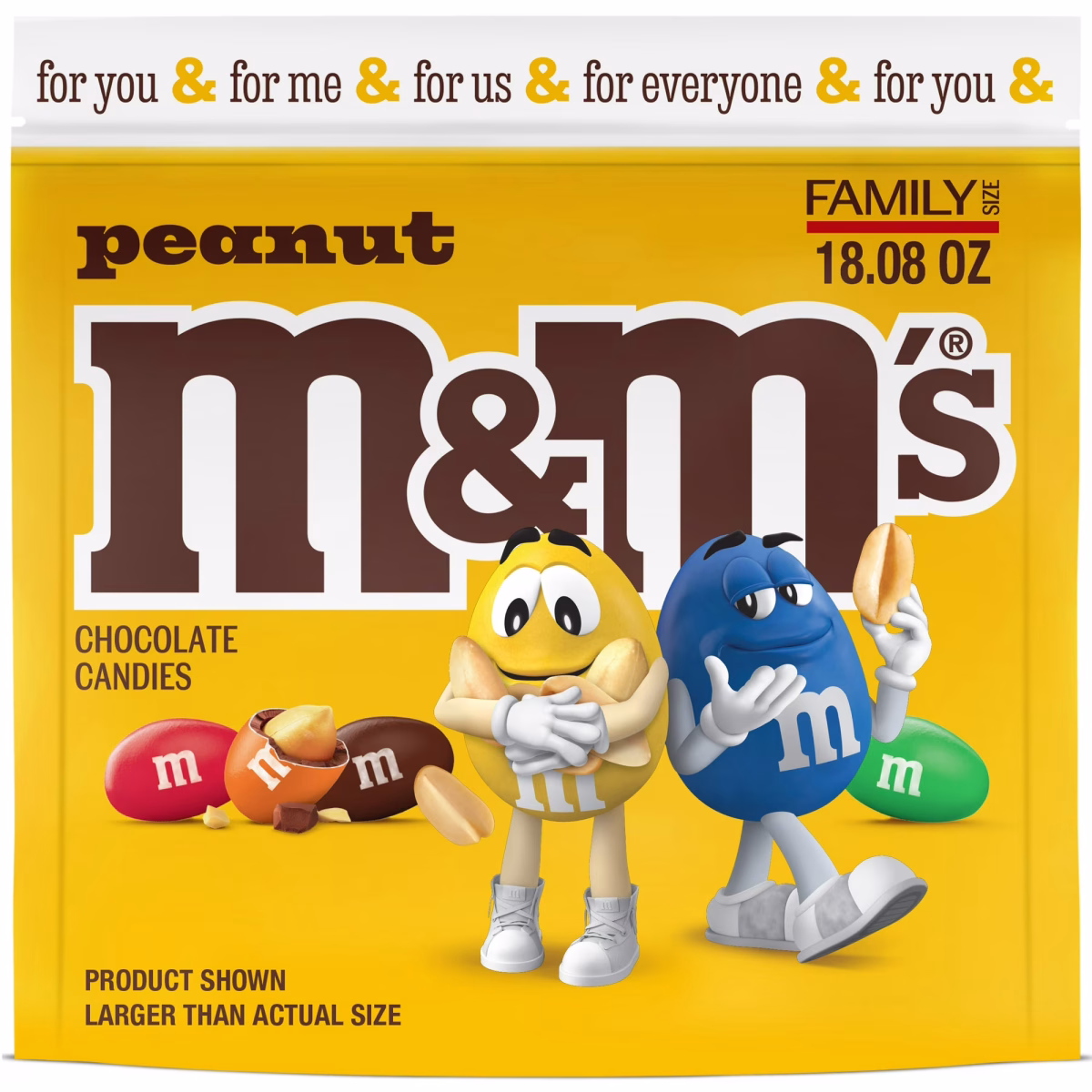 M&M's Peanut Milk Chocolate Candy, Family Size - 18.08 oz Bulk Bag