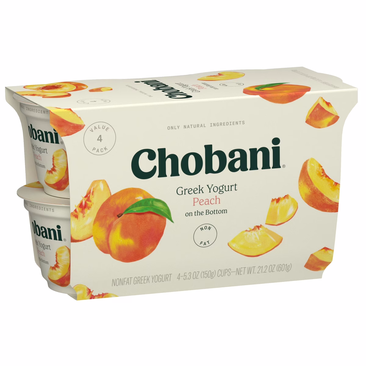 Chobani Non-Fat Greek Yogurt Peach On The Bottom 5.3 oz 4PK