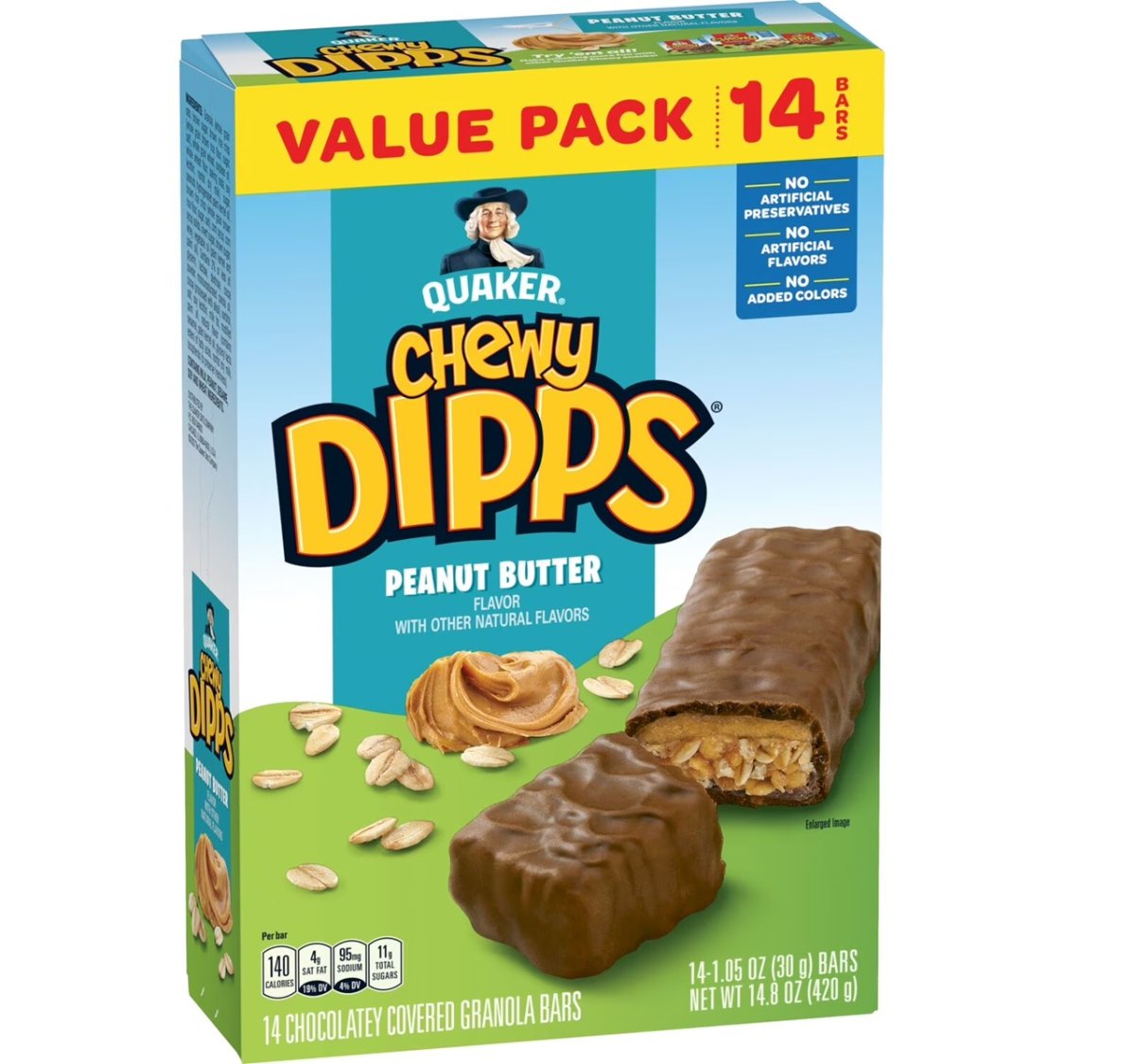 Quaker Chewy Dipps Chocolate Covered Granola Bars with Peanut Butter, 14.8 oz 14 Count