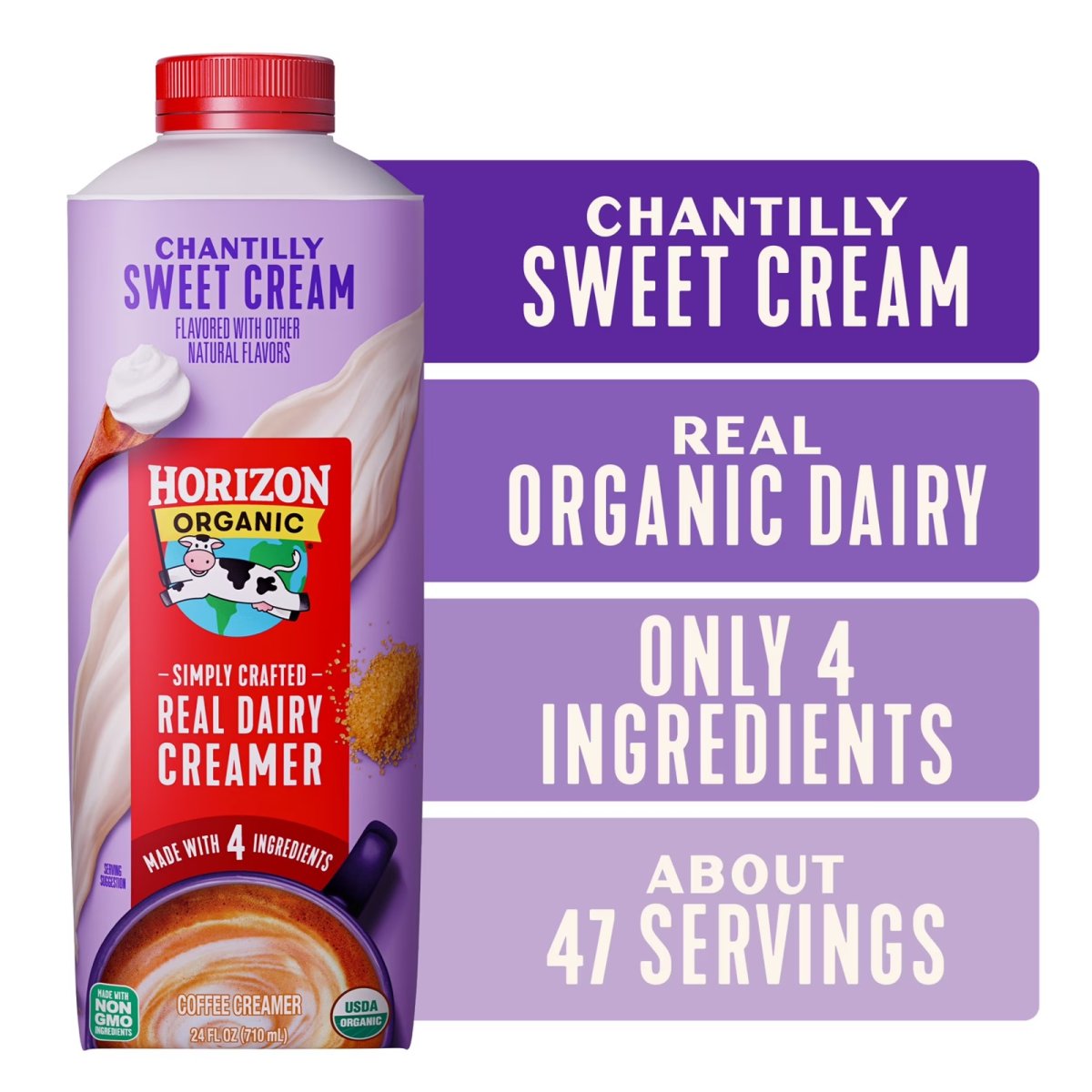Horizon Organic Real Dairy Coffee Creamer, Sweet Chantilly Cream Flavor, 24 fl oz Box