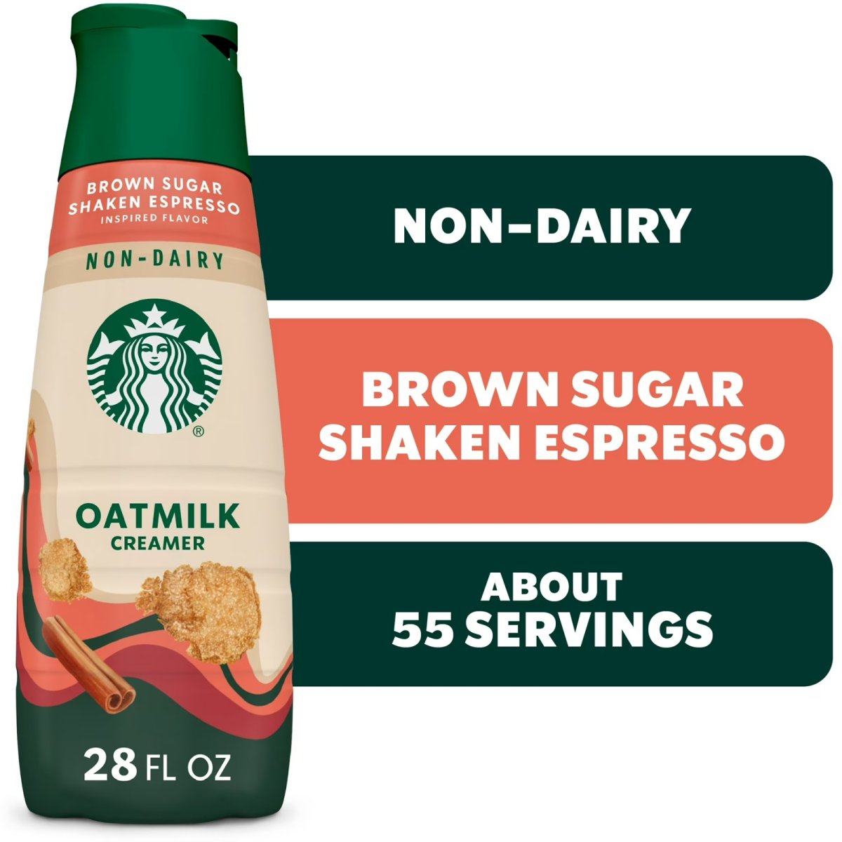 Starbucks Non-Dairy Creamer with Brown Sugar and Cinnamon Flavor, Oat Milk Coffee Creamer, Inspired by Whipped Espresso with Brown Sugar 28 fl oz
