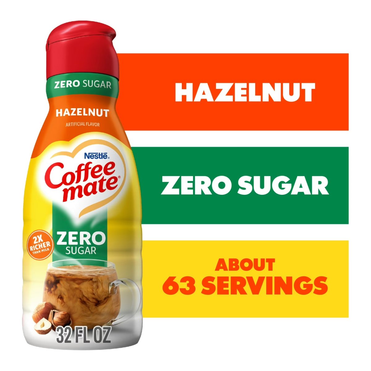 Coffee mate Hazelnut Sugar-Free, Gluten-Free, Non-Dairy Liquid Coffee Creamer, 32 fl oz