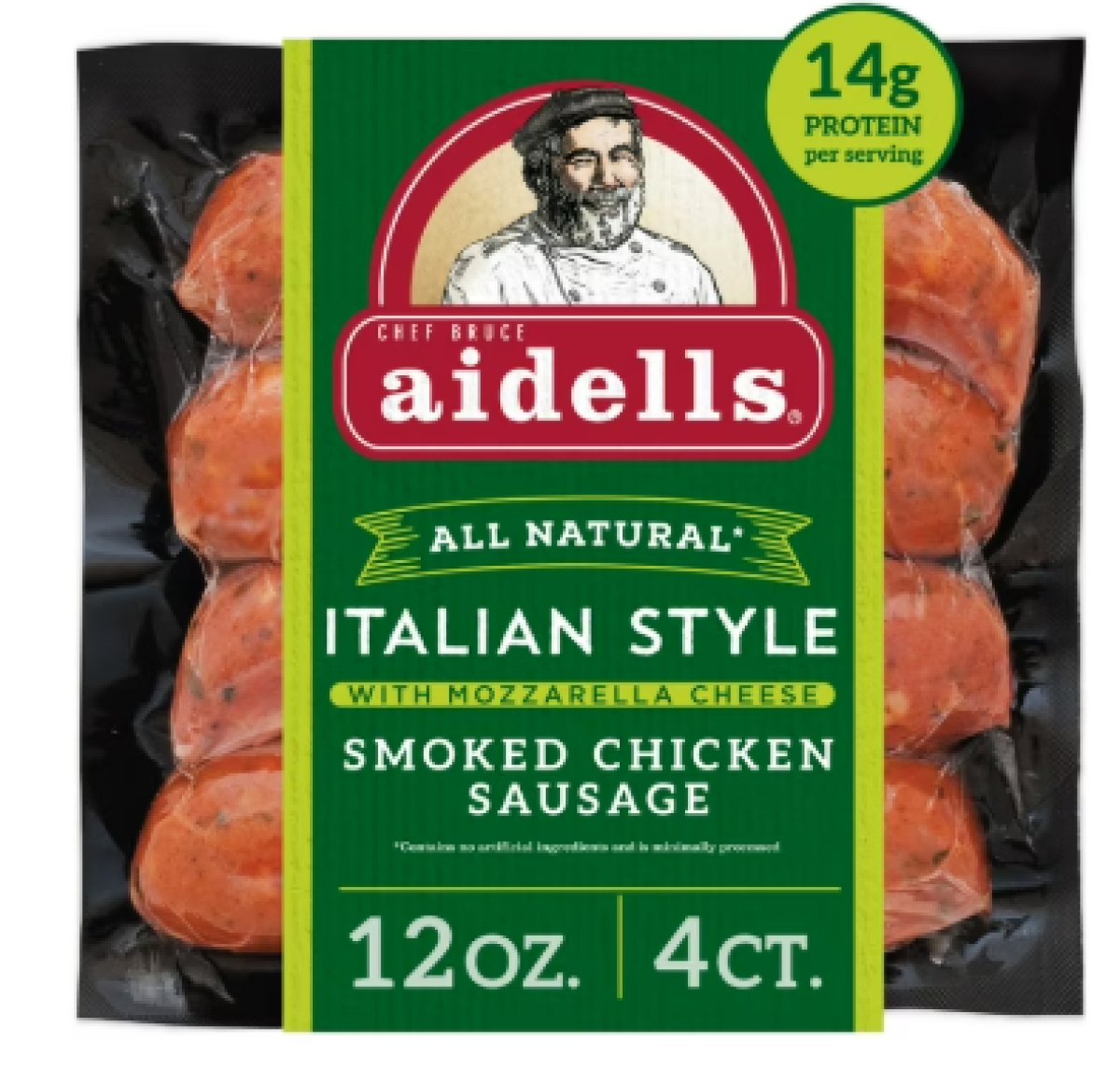 Aidells Italian Style Smoked Chicken Sausage Links with Mozzarella Cheese, 12 oz, 4 Count
