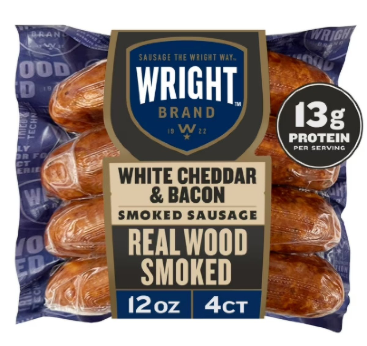 Wright Brand Smoked Sausage with White Cheddar and Bacon, 340g, Pack of 4 (Refrigerated)