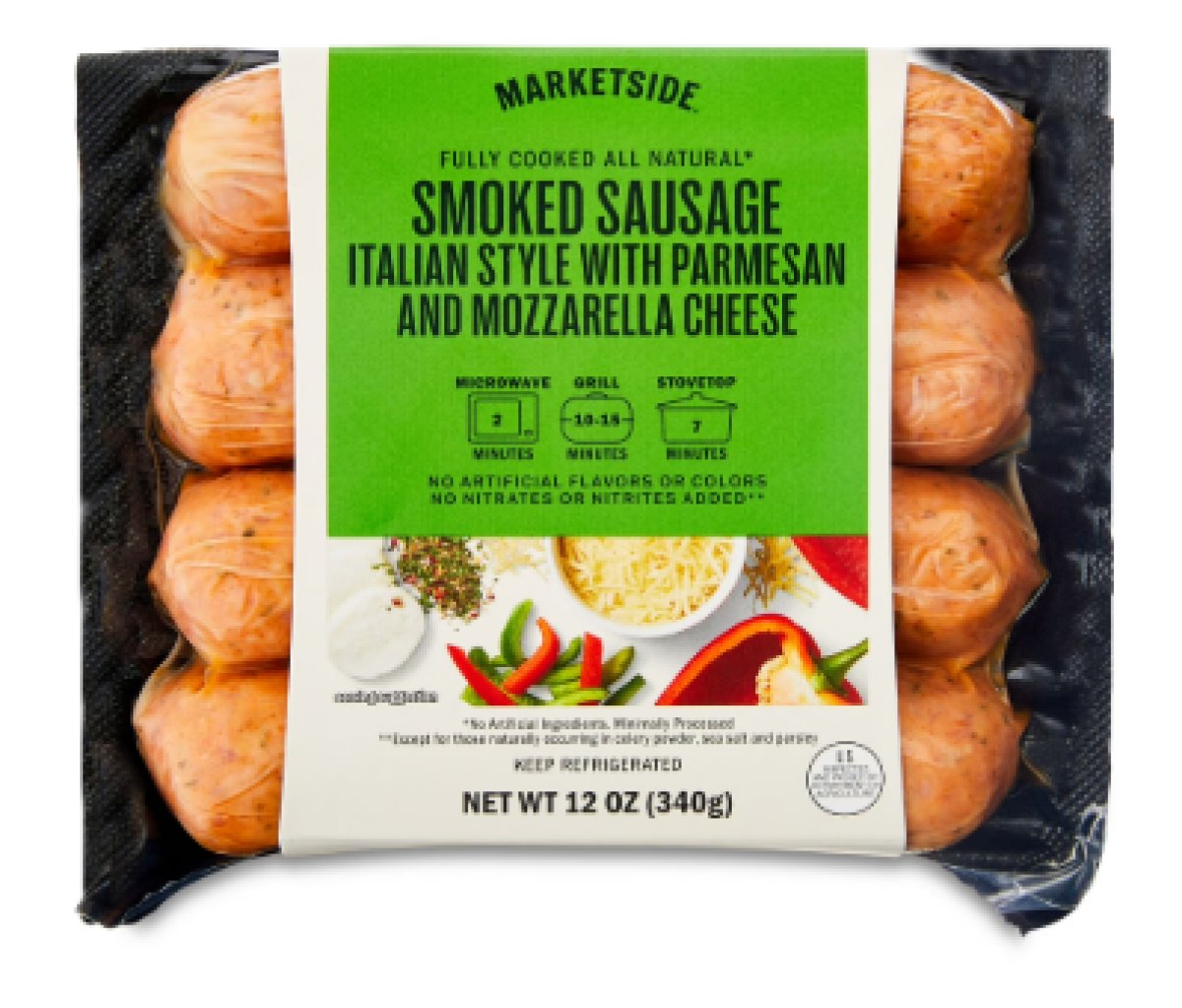 Marketside Italian Style Smoked Pork Sausage with Parmesan and Mozzarella Cheese, 12 oz, 4 Units
