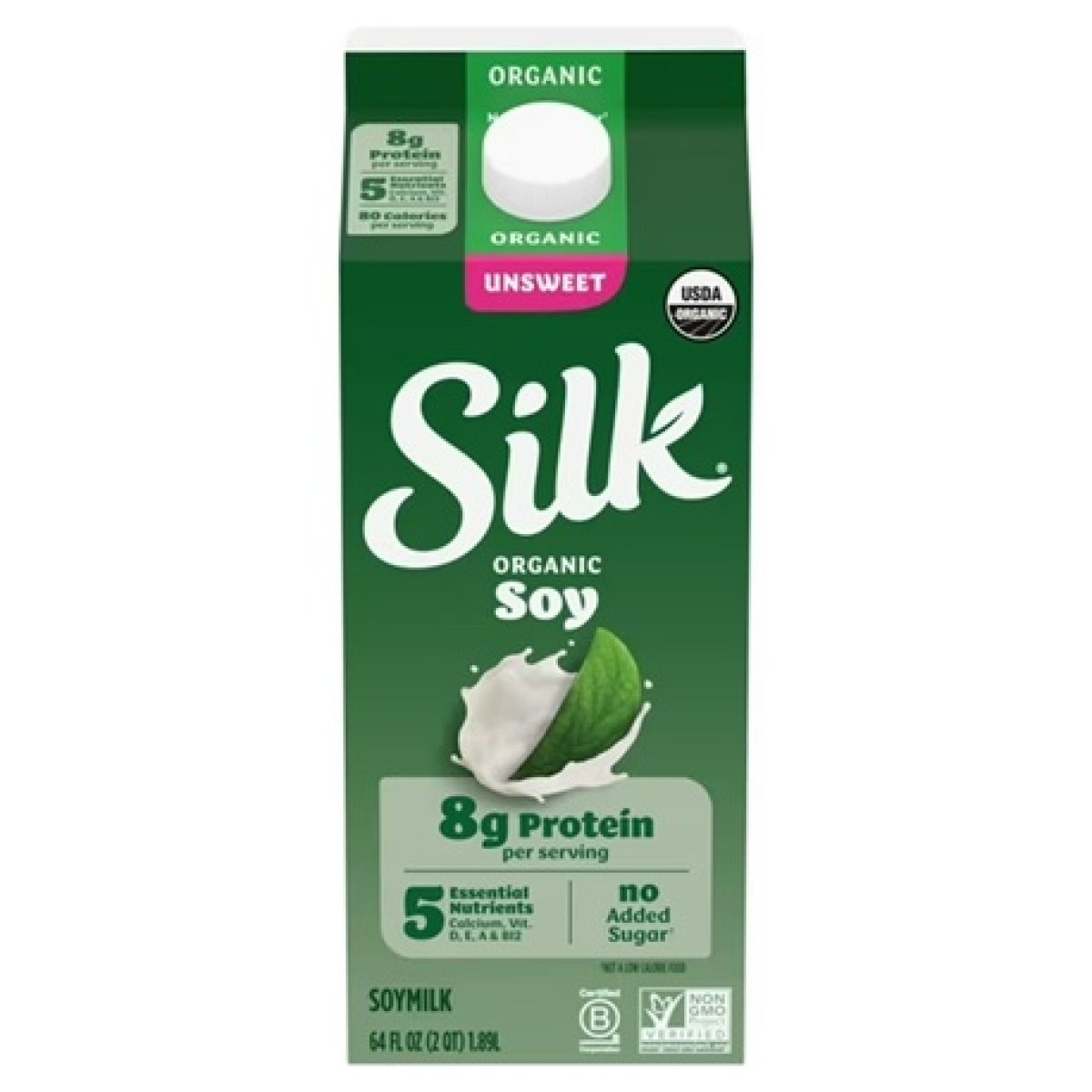 Silk Dairy Free, Gluten Free, Unsweet Organic Soy Milk, 64 fl oz Half Gallon