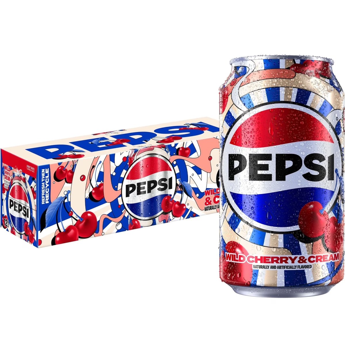 Pepsi Wild Cherry and Cream Soda 12 fl oz, 12 Cans