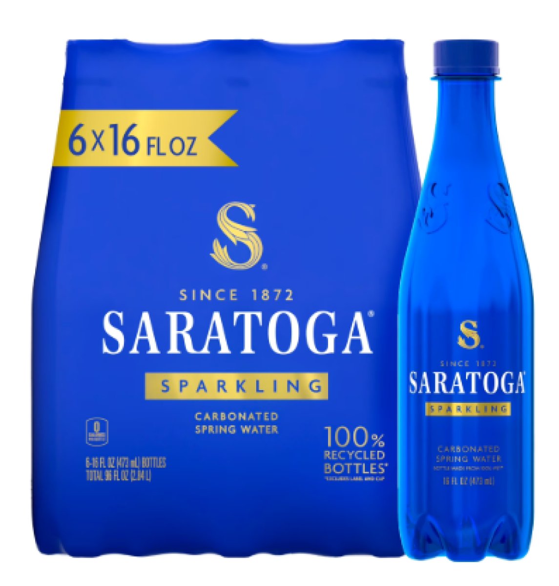 Saratoga Sparkling Spring Water 16 fl oz, 6 Pack Plastic Bottles