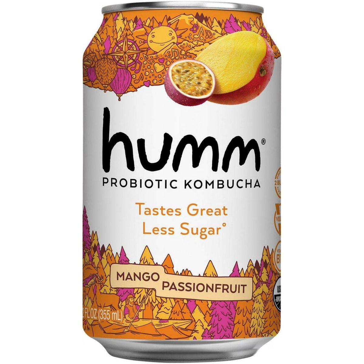 Humm Kombucha Tea, Mango Passionfruit, Probiotic, Organic, 12oz Can