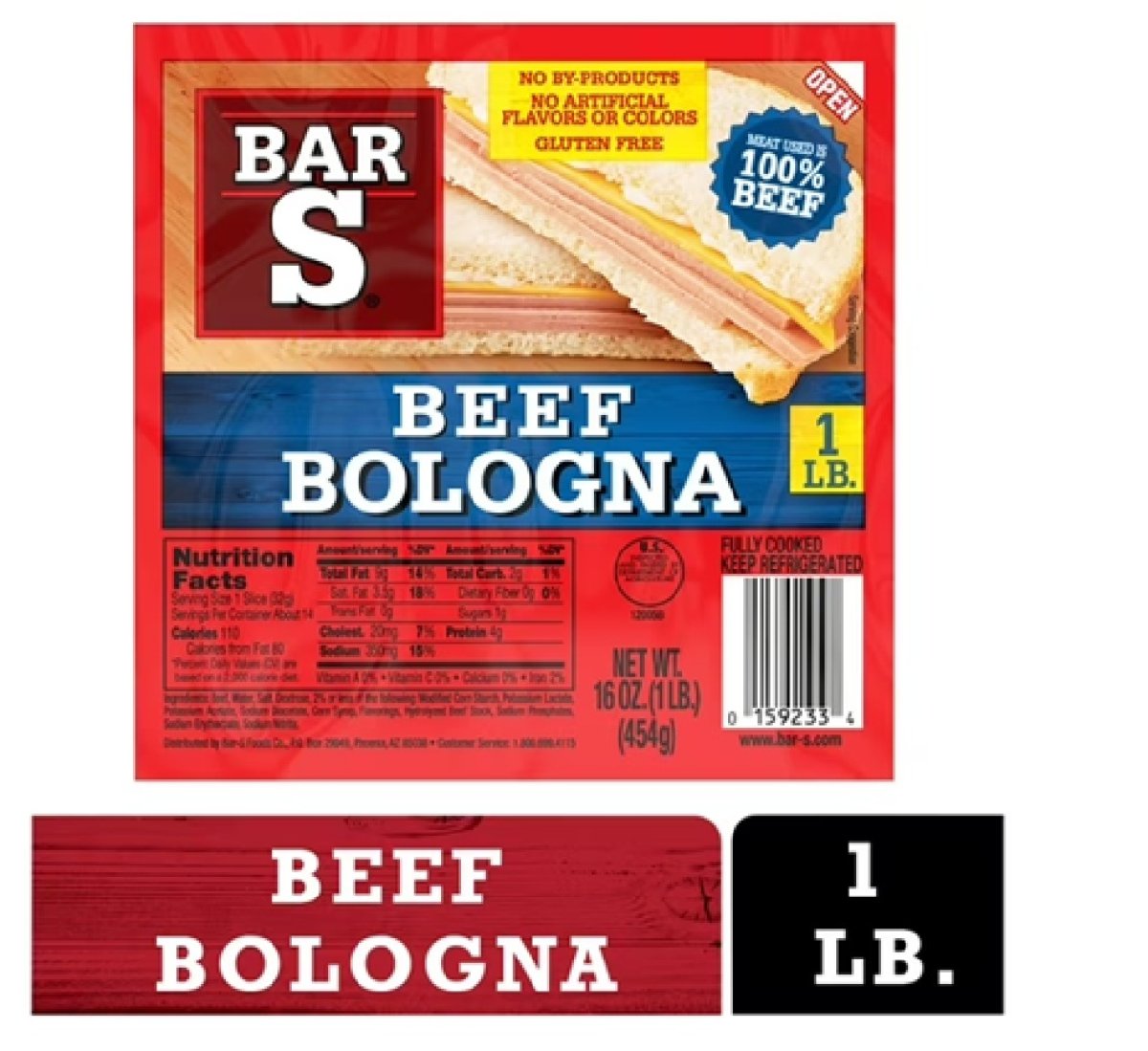 Bar-S Sliced ​​Bologna Beef Deli Style, 14 Pieces, 1 Pound