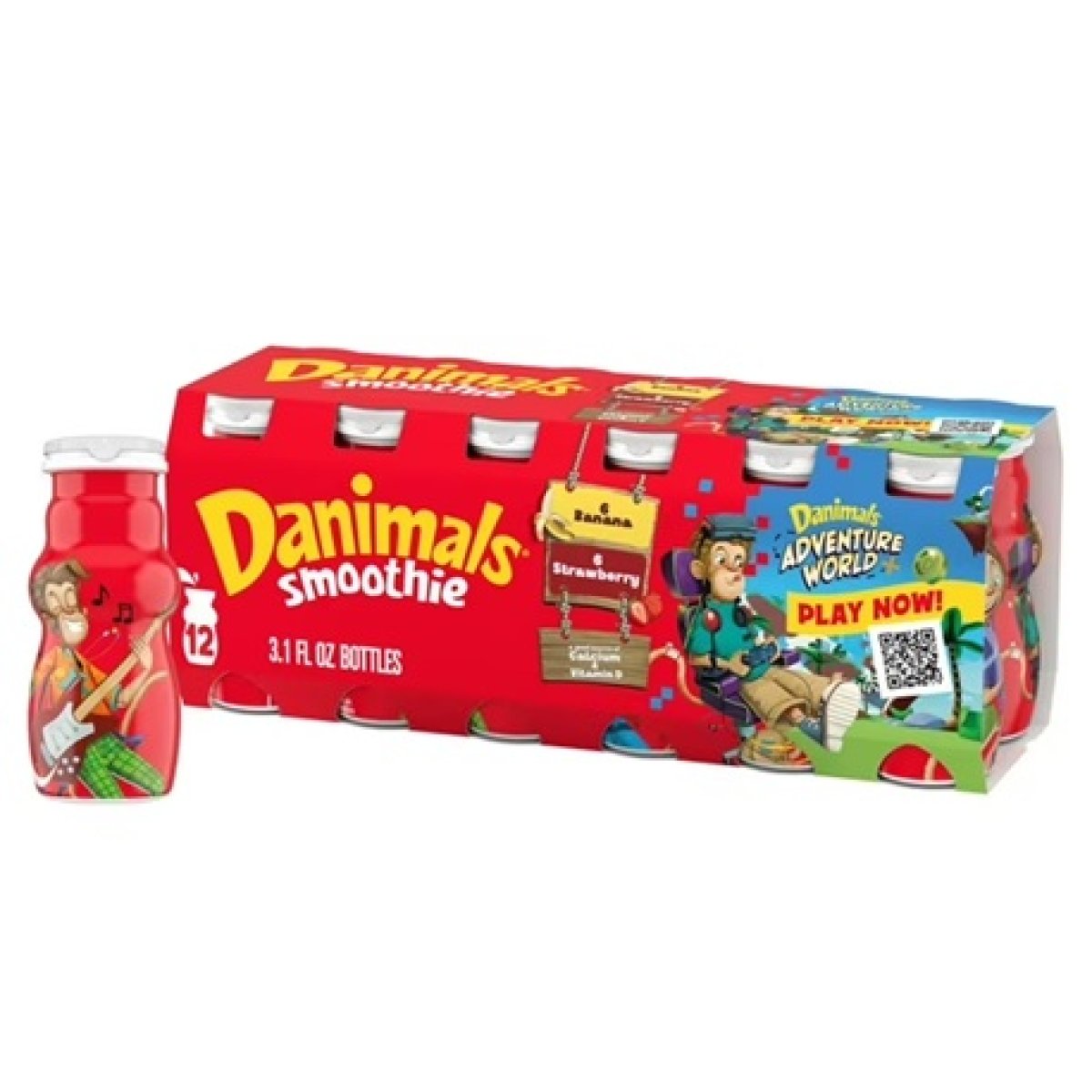 Danimals Smoothie Strawberry and Banana Dairy Drink Smoothie Bottles Multi-Pack, 3.1 oz, 12 Count