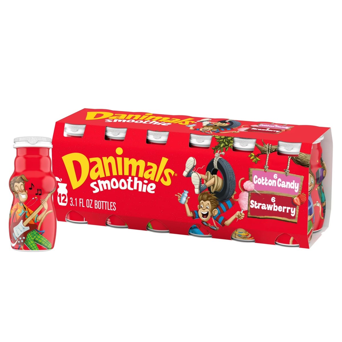 Danimals Smoothie Strawberry and Cotton Candy Dairy Drink Smoothie Bottles Multi-Pack, 3.1 oz, 12 Count